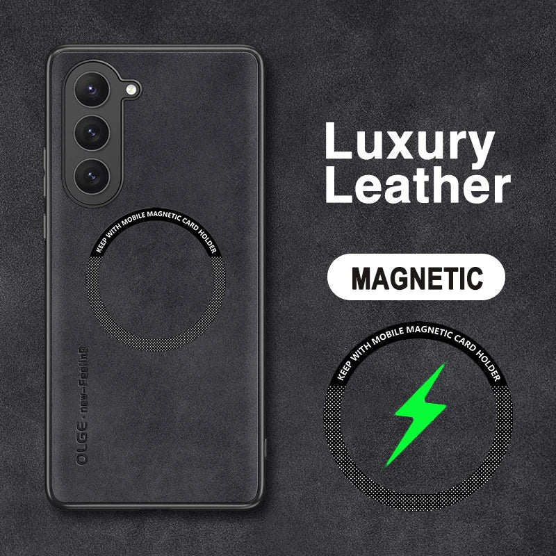 Galaxy S25 / S25 Plus/ S25 Ultra - MagSafe Lederoptik Schutz Hülle, Kabellose Ladung, Soft - Top Hüllen