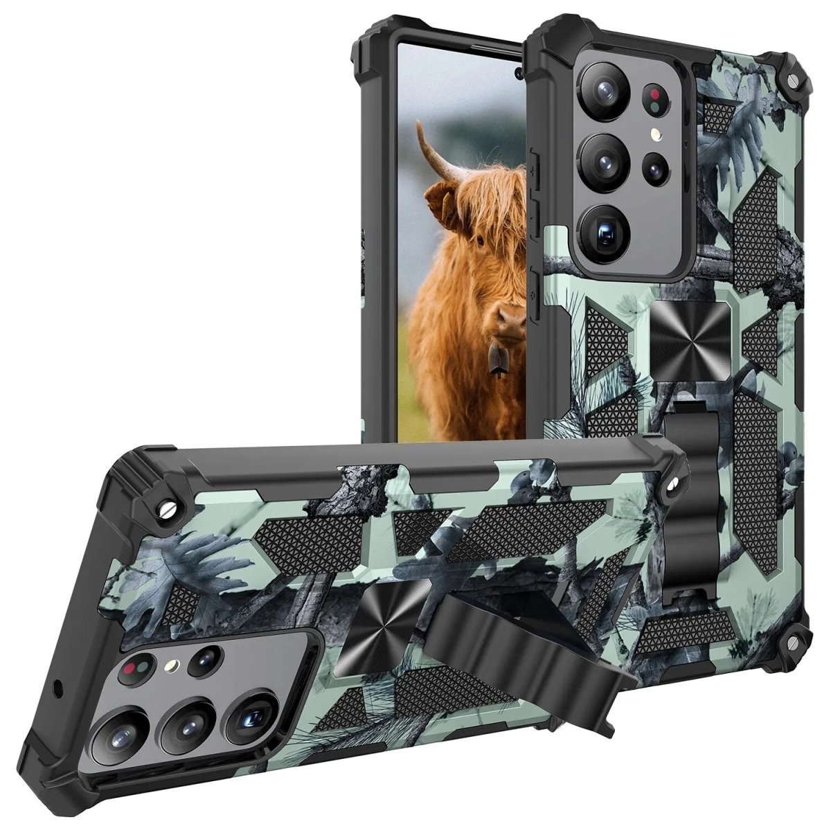 Galaxy S22/ S22 Plus/ S22 Ultra - Militärische Tarnung, Stoßfeste Schutzhülle mit Ständer - Top Hüllen