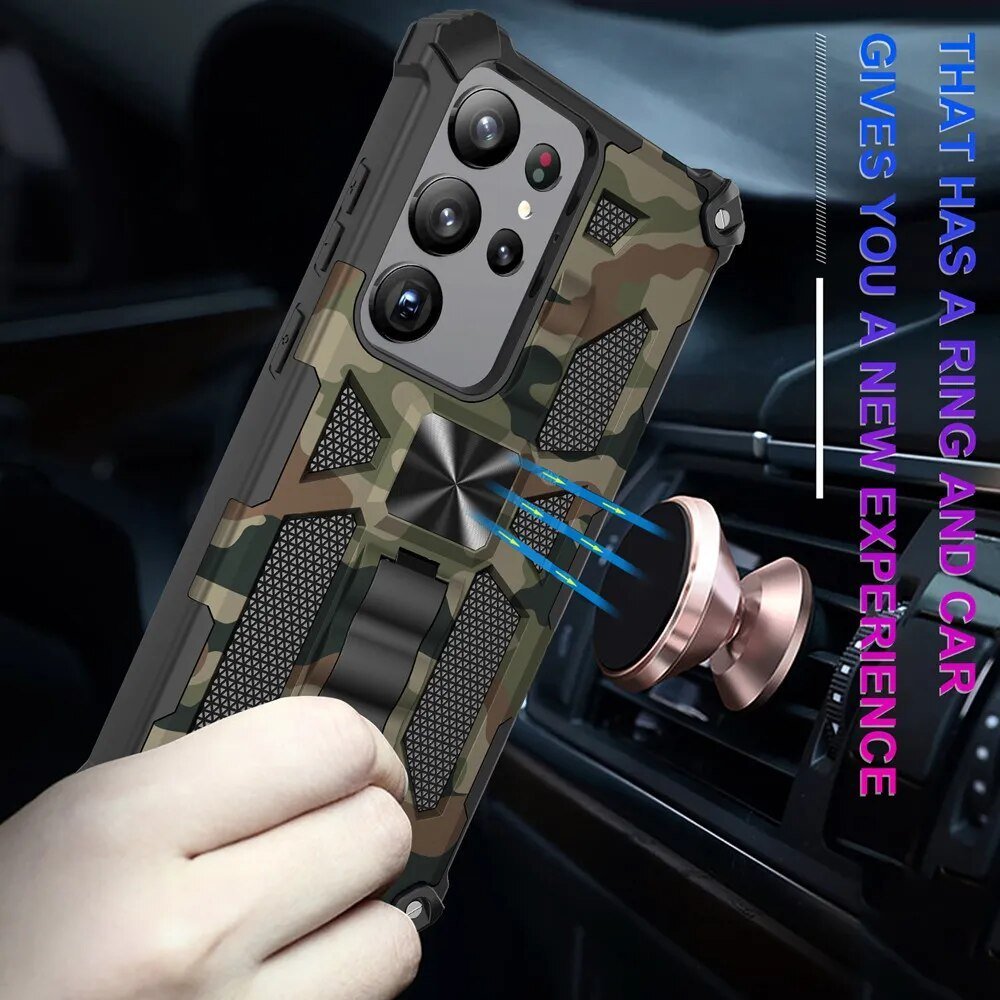 Galaxy S22/ S22 Plus/ S22 Ultra - Militärische Tarnung, Stoßfeste Schutzhülle mit Ständer - Top Hüllen