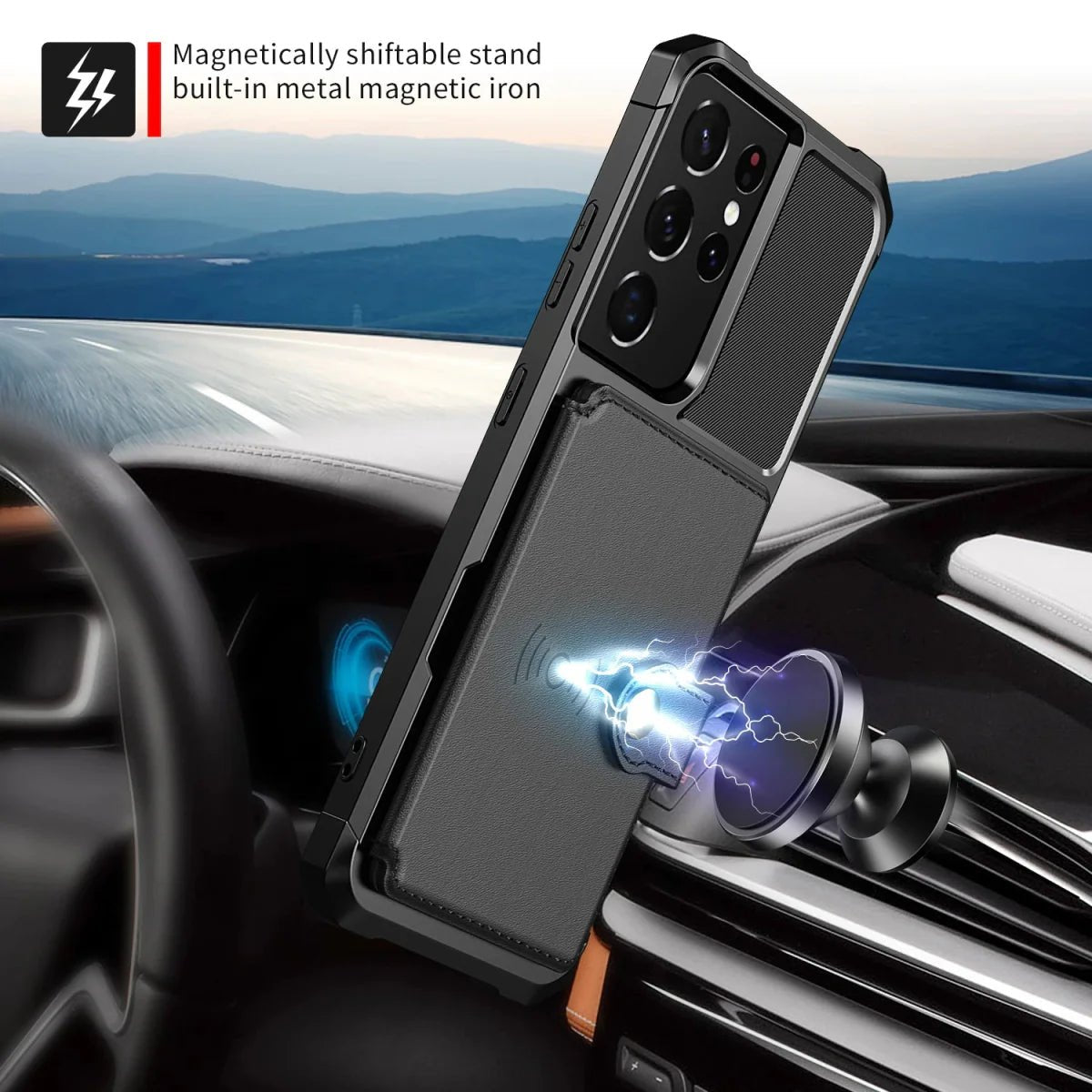 Galaxy S22/ S22 Plus/ S22 Ultra - Schutz Hülle mit Magnetischer PU Lederoptik Brieftasche und Kartenfach - Top Hüllen