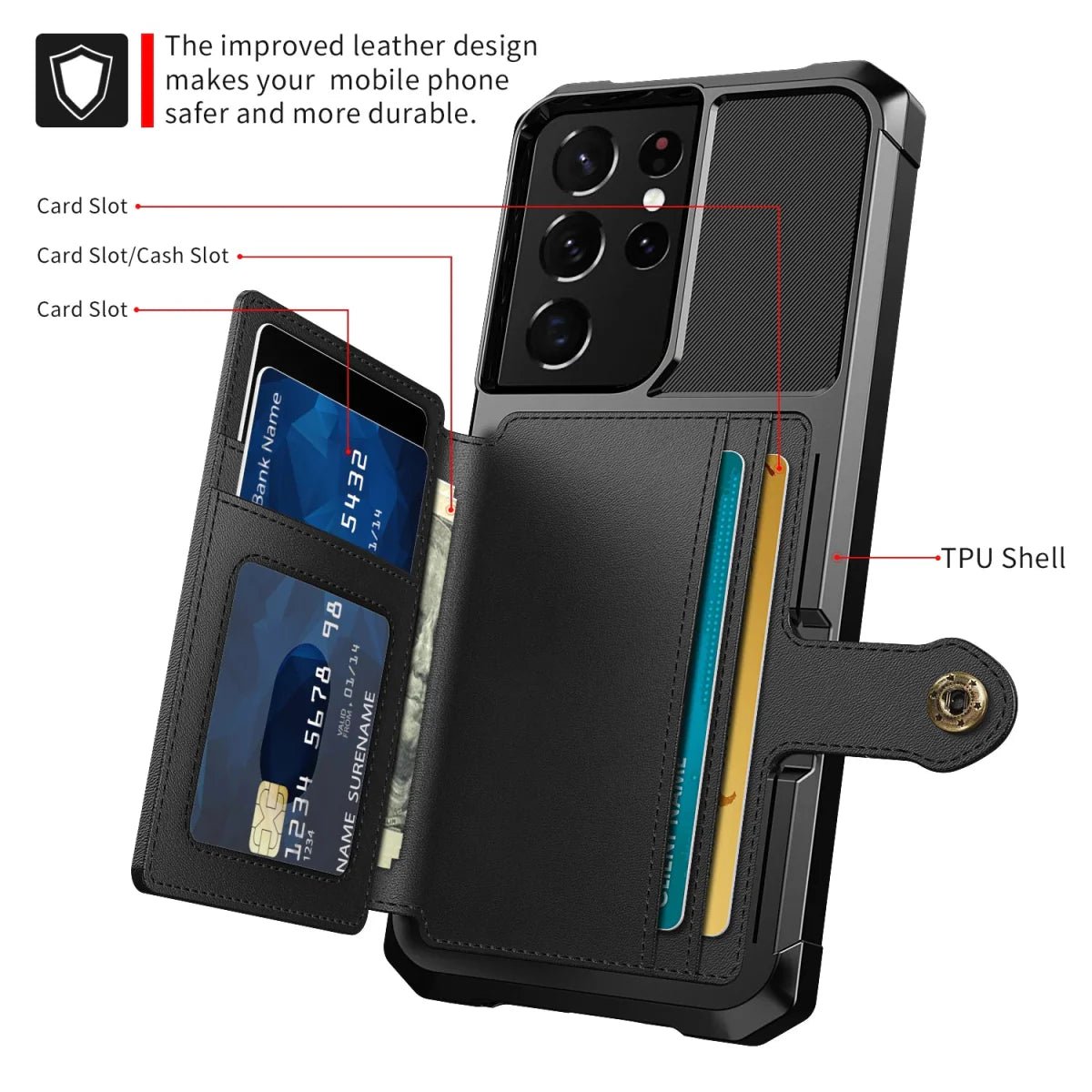 Galaxy S22/ S22 Plus/ S22 Ultra - Schutz Hülle mit Magnetischer PU Lederoptik Brieftasche und Kartenfach - Top Hüllen