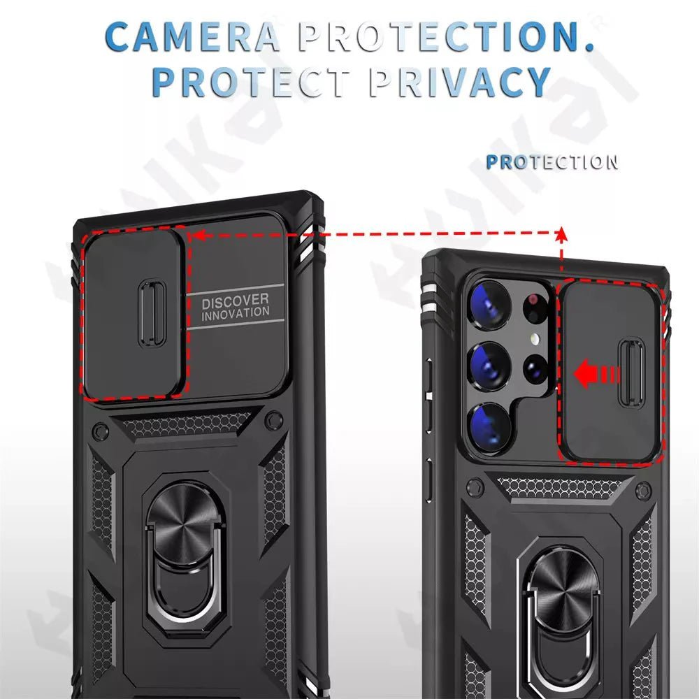 Galaxy S22/ S22 Plus/ S22 Ultra - Slide Camera 360 Degree Rotate Kickstand Heavy Grade Cover - Top Hüllen