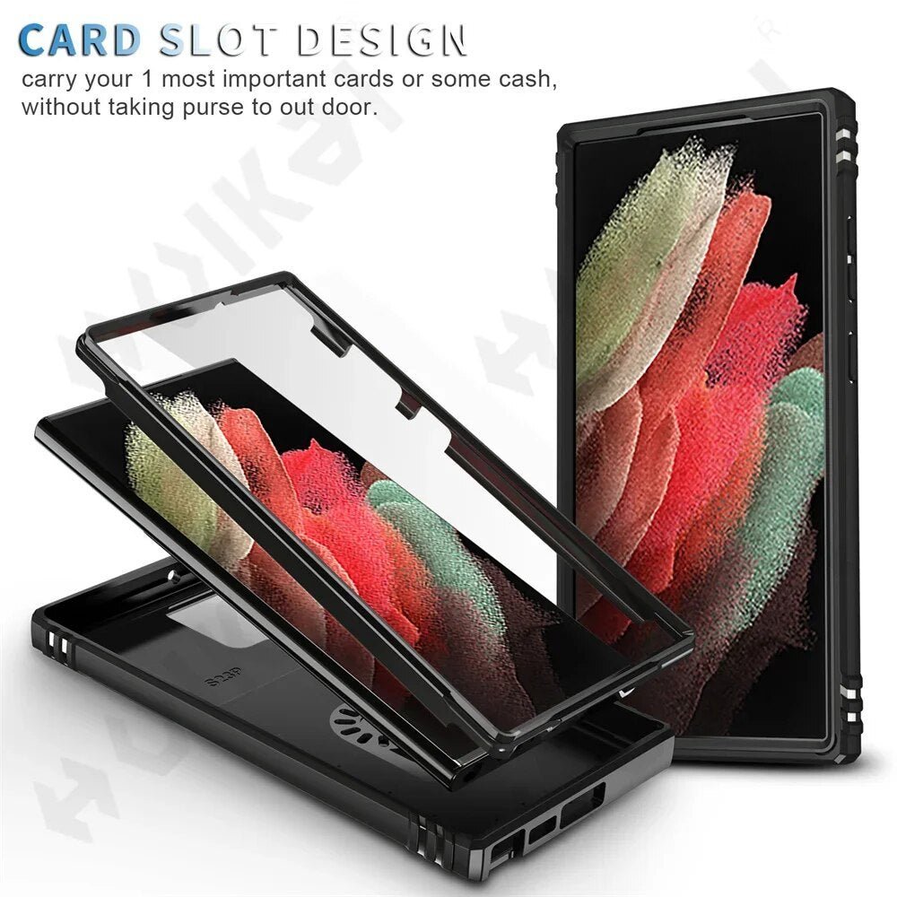 Galaxy S22/ S22 Plus/ S22 Ultra - Slide Camera 360 Degree Rotate Kickstand Heavy Grade Cover - Top Hüllen