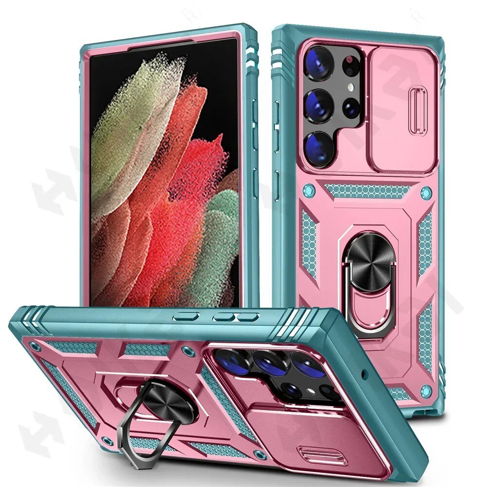 Galaxy S22/ S22 Plus/ S22 Ultra - Slide Camera 360 Degree Rotate Kickstand Heavy Grade Cover - Top Hüllen
