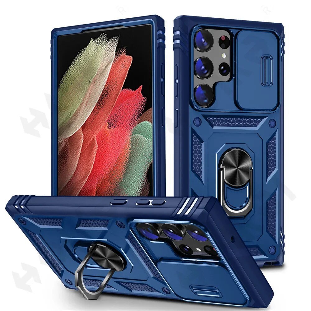 Galaxy S22/ S22 Plus/ S22 Ultra - Slide Camera 360 Degree Rotate Kickstand Heavy Grade Cover - Top Hüllen