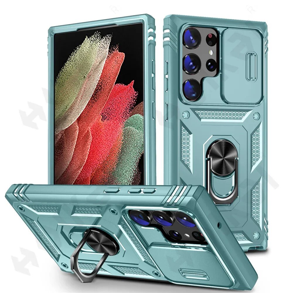 Galaxy S22/ S22 Plus/ S22 Ultra - Slide Camera 360 Degree Rotate Kickstand Heavy Grade Cover - Top Hüllen