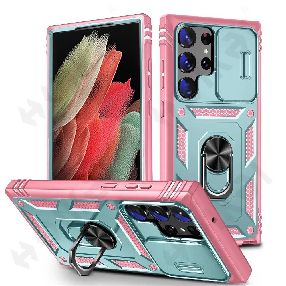 Galaxy S22/ S22 Plus/ S22 Ultra - Slide Camera 360 Degree Rotate Kickstand Heavy Grade Cover - Top Hüllen