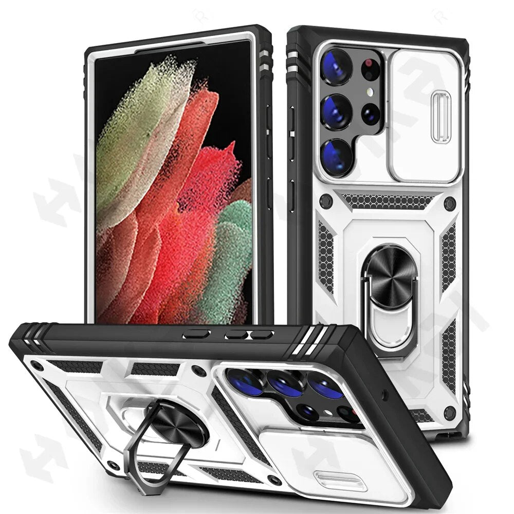 Galaxy S22/ S22 Plus/ S22 Ultra - Slide Camera 360 Degree Rotate Kickstand Heavy Grade Cover - Top Hüllen