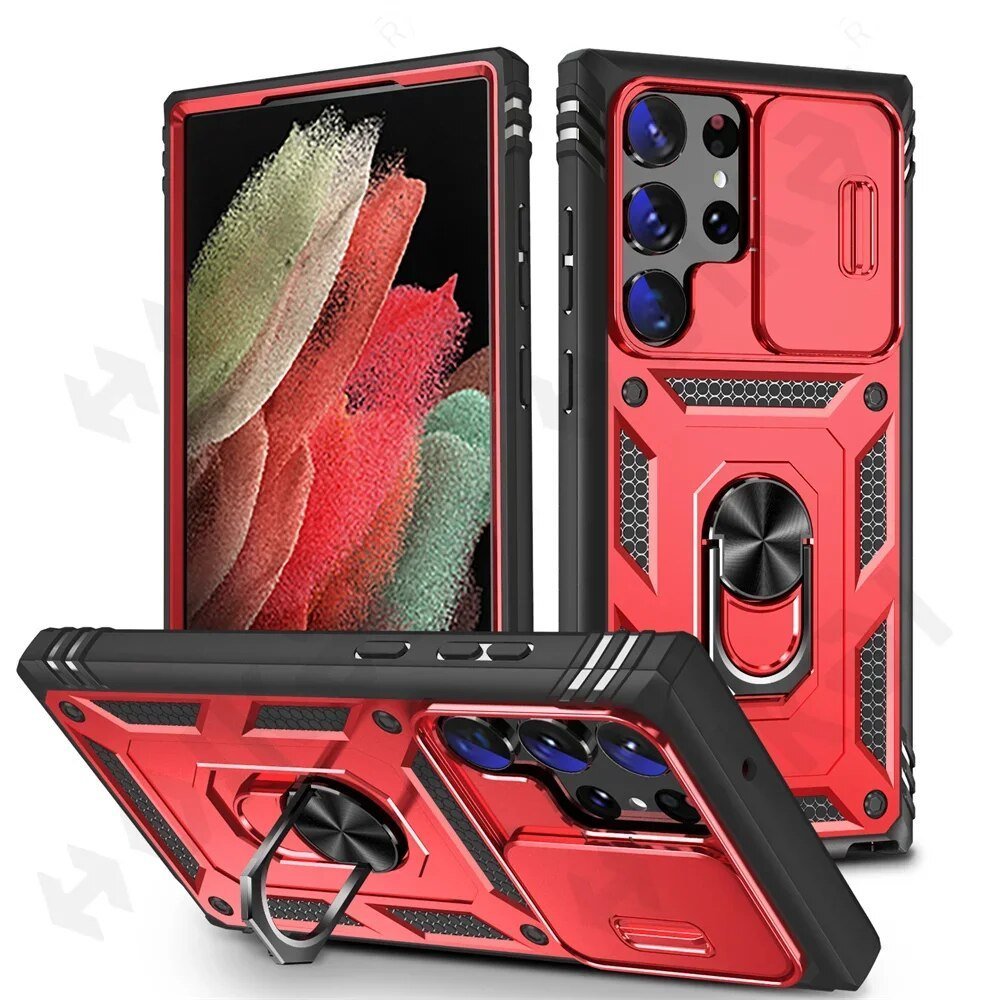 Galaxy S22/ S22 Plus/ S22 Ultra - Slide Camera 360 Degree Rotate Kickstand Heavy Grade Cover - Top Hüllen