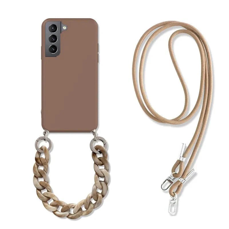 Galaxy S23/ S23 Plus/ S23 Ultra - Crossbody Hülle Lanyard Marmor Kette - Top Hüllen