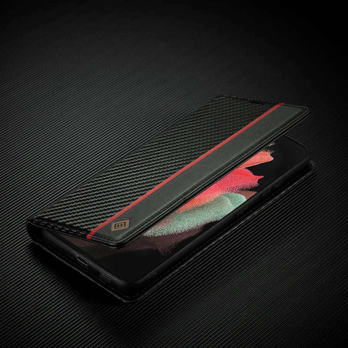 Galaxy S23/ S23 Plus/ S23 Ultra - Kohlefaser Flip Lederoptik Hülle mit Magnetischer Abdeckung und Kartenfach - Top Hüllen