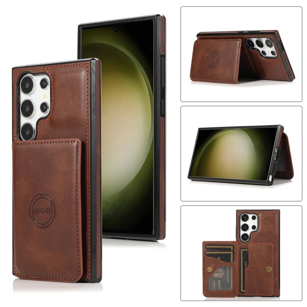 Galaxy S23/ S23 Plus/ S23 Ultra - Lederoptik Schutz Hülle mit Kartenfach, Magnetisches Portemonnaie - Top Hüllen