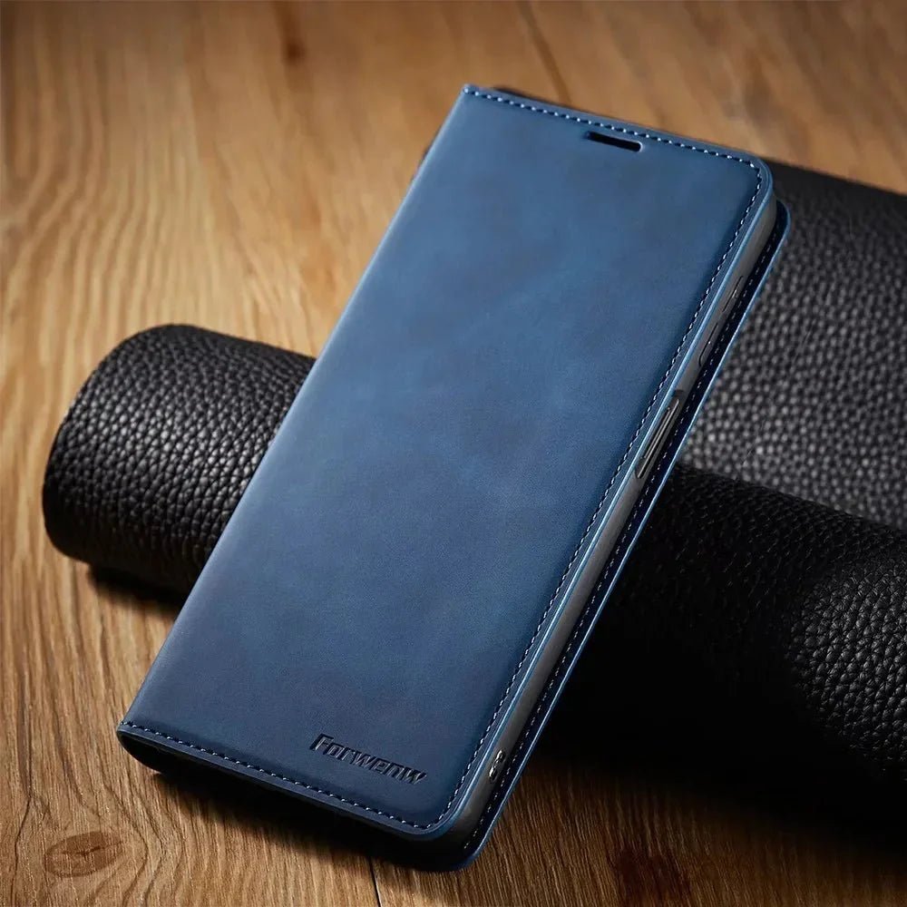 Galaxy S24/ S24 Plus/ S24 Ultra - Lederoptik Hülle mit Kartenfach und Display Schutz - Top Hüllen