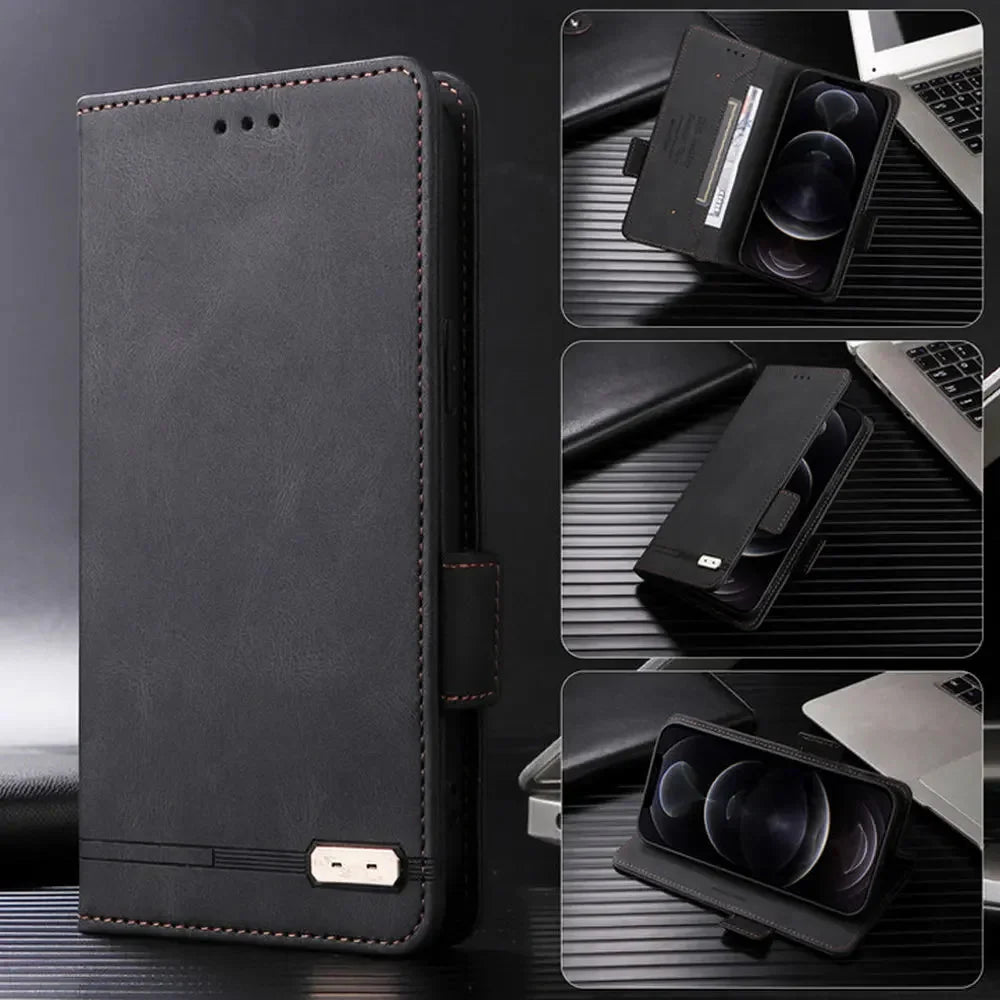 Galaxy S24/ S24 Plus/ S24 Ultra - Lederoptik Schutz Hülle mit Abdeckung + Displayschutz/ Brieftasche/ Kartenfach Magnetisch - Top Hüllen