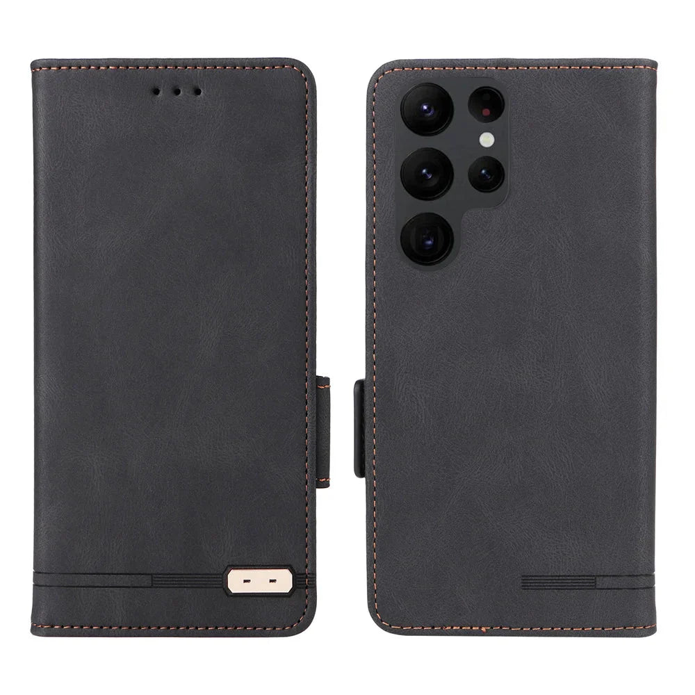 Galaxy S24/ S24 Plus/ S24 Ultra - Lederoptik Schutz Hülle mit Abdeckung + Displayschutz/ Brieftasche/ Kartenfach Magnetisch - Top Hüllen