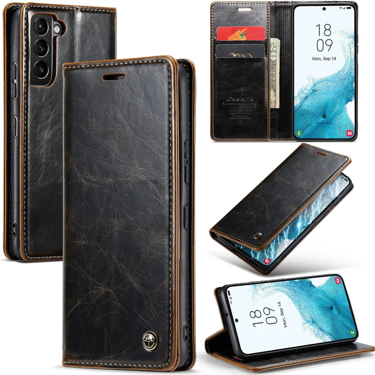Galaxy S24/ S24 Plus/ S24 Ultra - Lederoptik Schutz Hülle mit Kartenfach - Top Hüllen