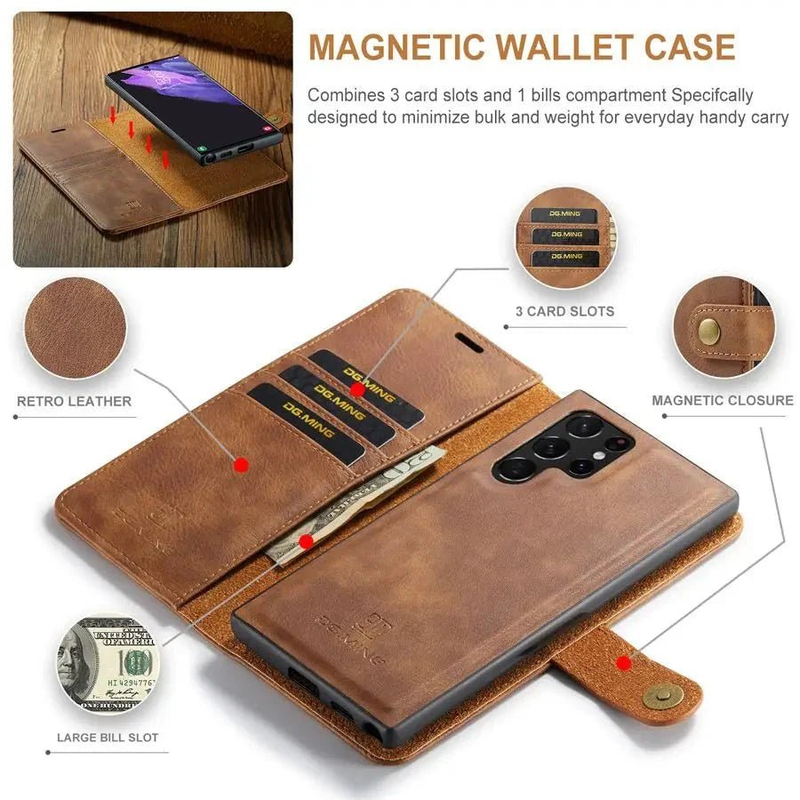 Galaxy S24/ S24 Plus/ S24 Ultra - Lederoptik Schutz Hülle mit Magnetischer Brieftasche - Top Hüllen