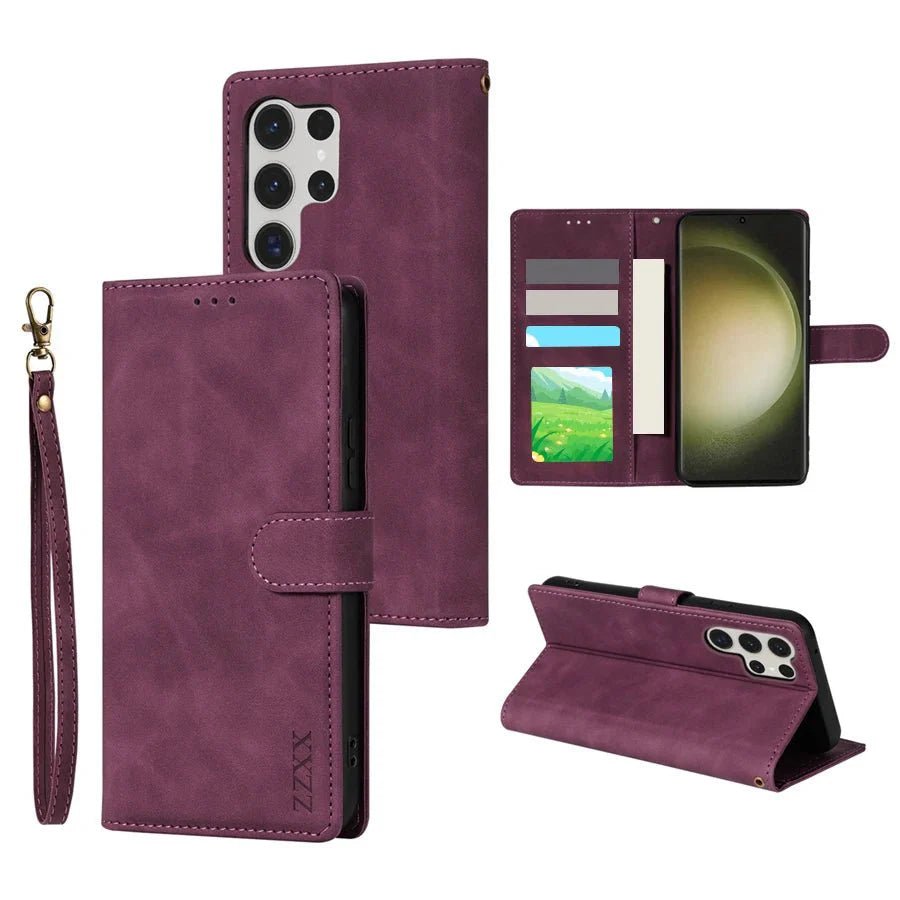 Galaxy S24/ S24 Plus/ S24 Ultra - Lederoptik Hülle Brieftasche Flip mit Kartenfach - Top Hüllen
