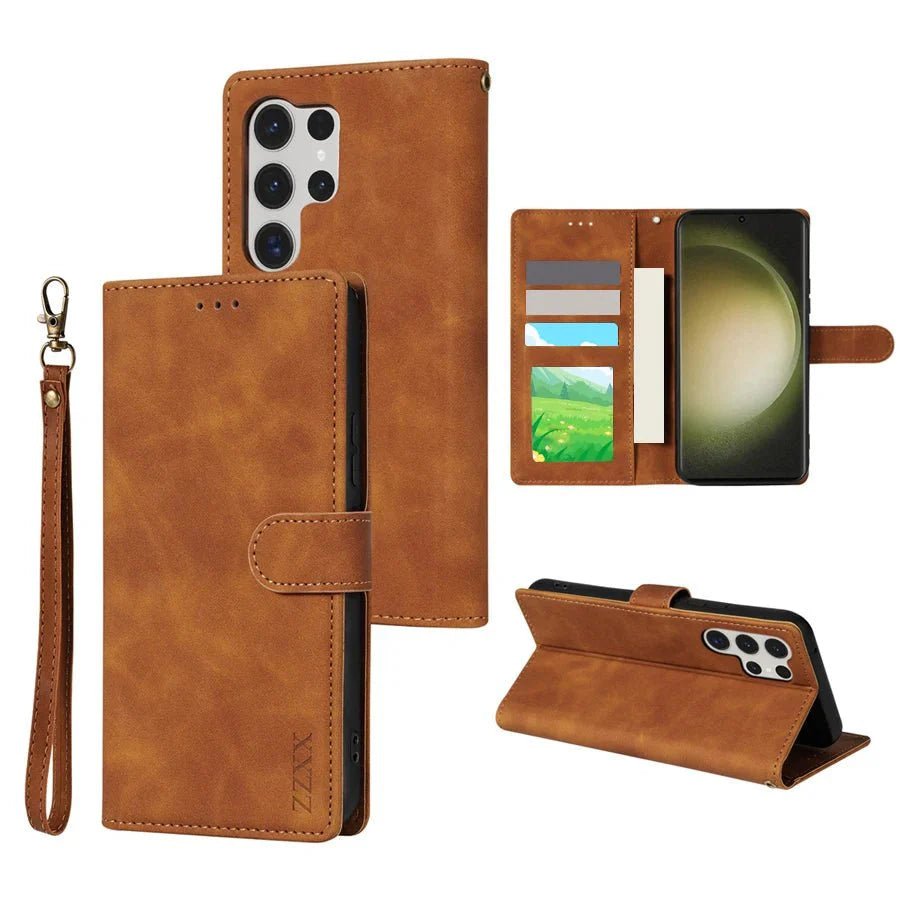 Galaxy S24/ S24 Plus/ S24 Ultra - Lederoptik Hülle Brieftasche Flip mit Kartenfach - Top Hüllen