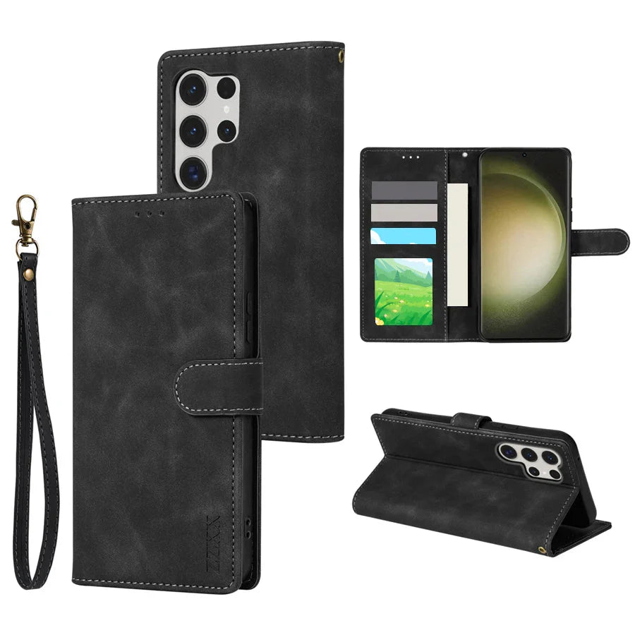 Galaxy S24/ S24 Plus/ S24 Ultra - Lederoptik Hülle Brieftasche Flip mit Kartenfach - Top Hüllen