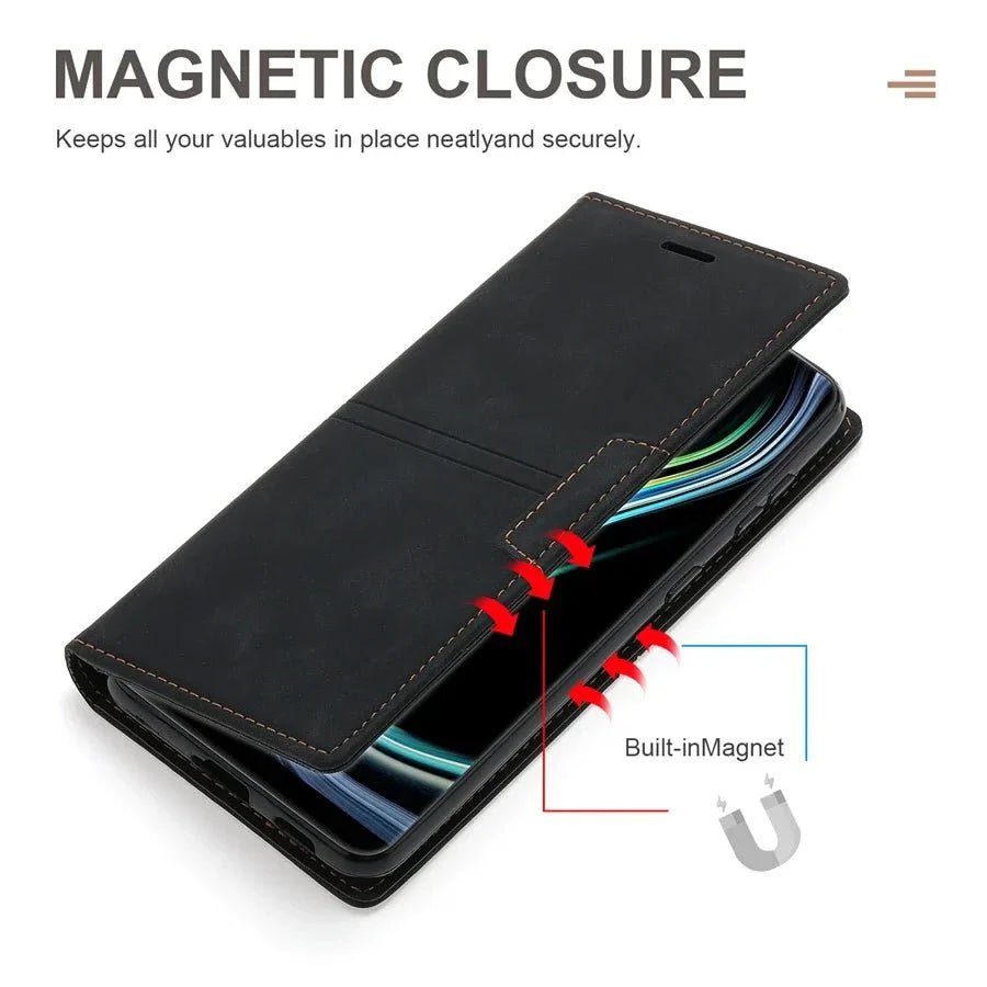 Galaxy S24/ S24 Plus/ S24 Ultra - Schutz Hülle TPU Lederoptik mit Kartenfach und Magnetische Abdeckung - Top Hüllen