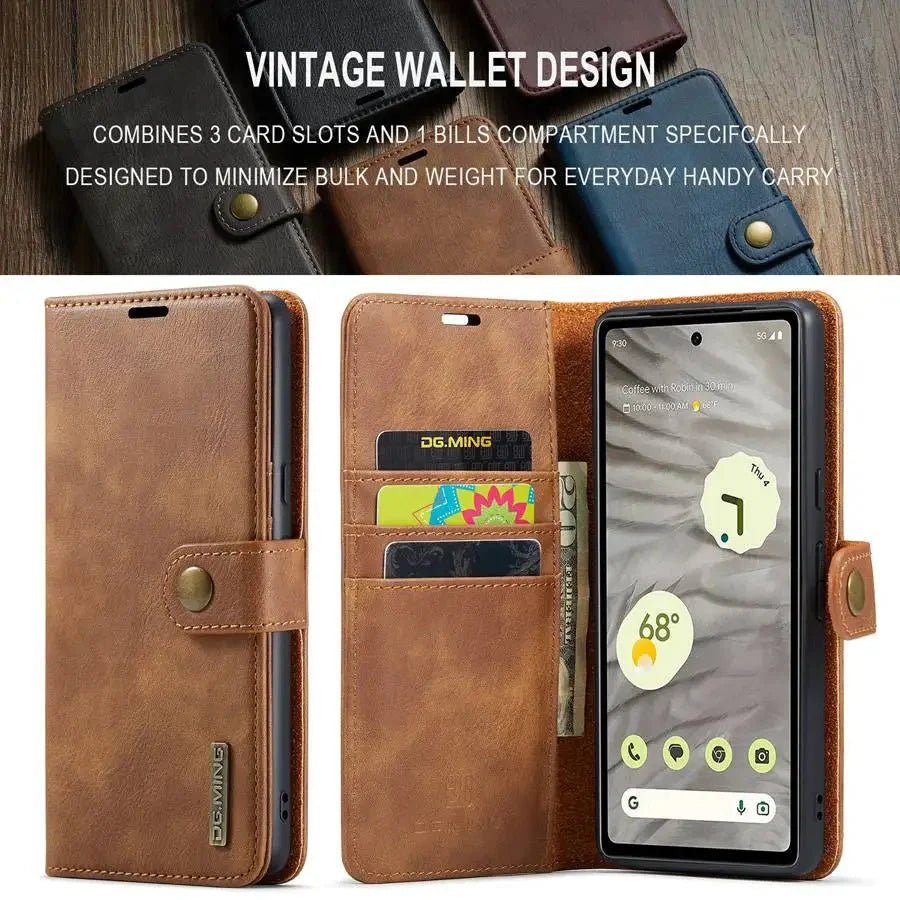 Google Pixel 7/ 7Pro/ 7 A/ 8/ 8 Pro - Flip Schutz Hülle mit Abnehmbarer Magnetischer Lederoptik Brieftasche - Top Hüllen