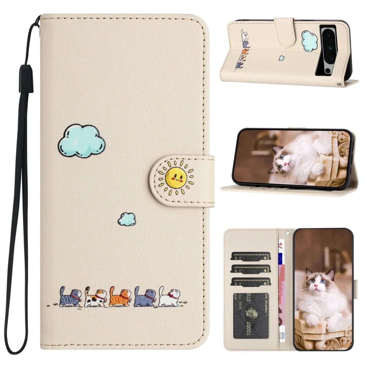 Google Pixel 7/ 7Pro/ 7 A/ 8/ 8 Pro - Katzen Flip Schutz Hülle mit Kartenfach - Brieftasche - Top Hüllen