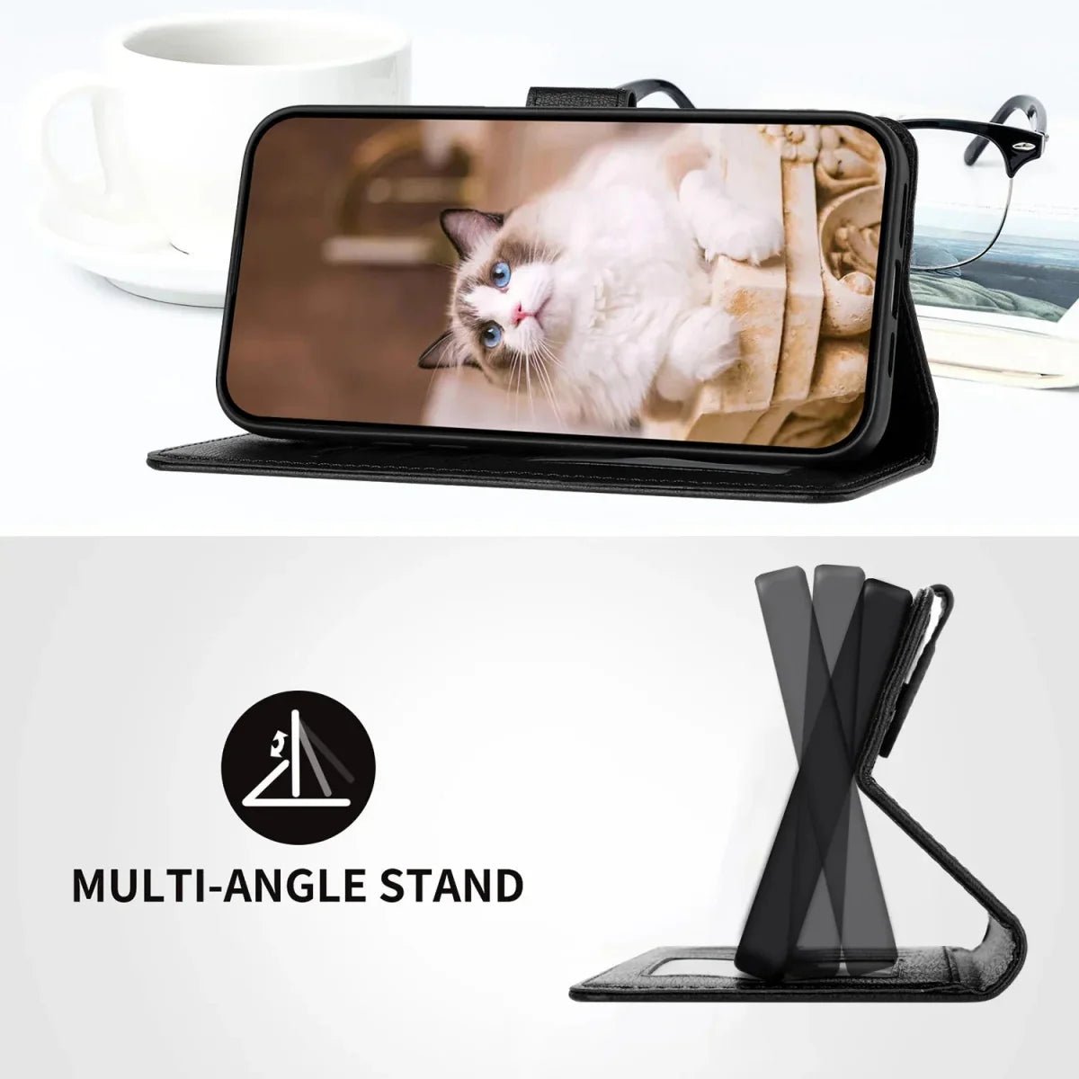 Google Pixel 7/ 7Pro/ 7 A/ 8/ 8 Pro - Katzen Flip Schutz Hülle mit Kartenfach - Brieftasche - Top Hüllen
