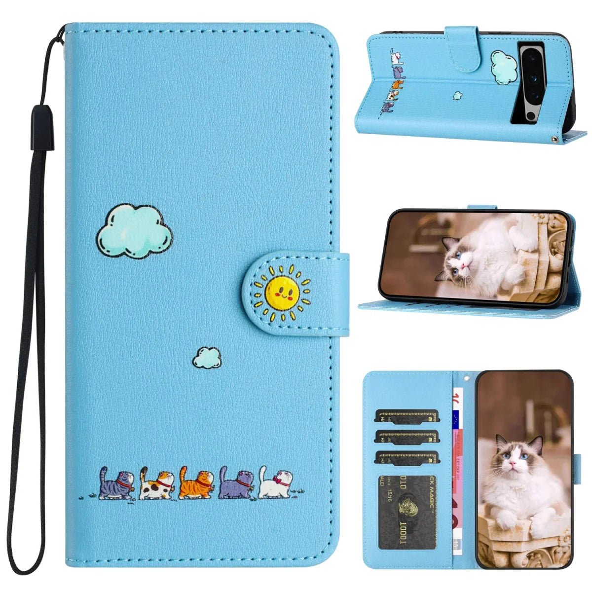 Google Pixel 7/ 7Pro/ 7 A/ 8/ 8 Pro - Katzen Flip Schutz Hülle mit Kartenfach - Brieftasche - Top Hüllen