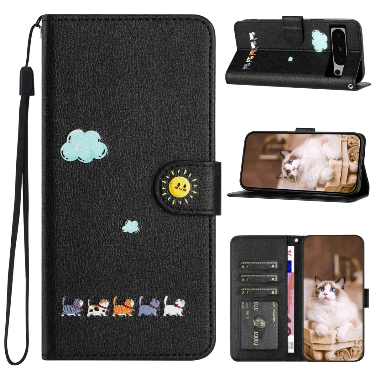 Google Pixel 7/ 7Pro/ 7 A/ 8/ 8 Pro - Katzen Flip Schutz Hülle mit Kartenfach - Brieftasche - Top Hüllen