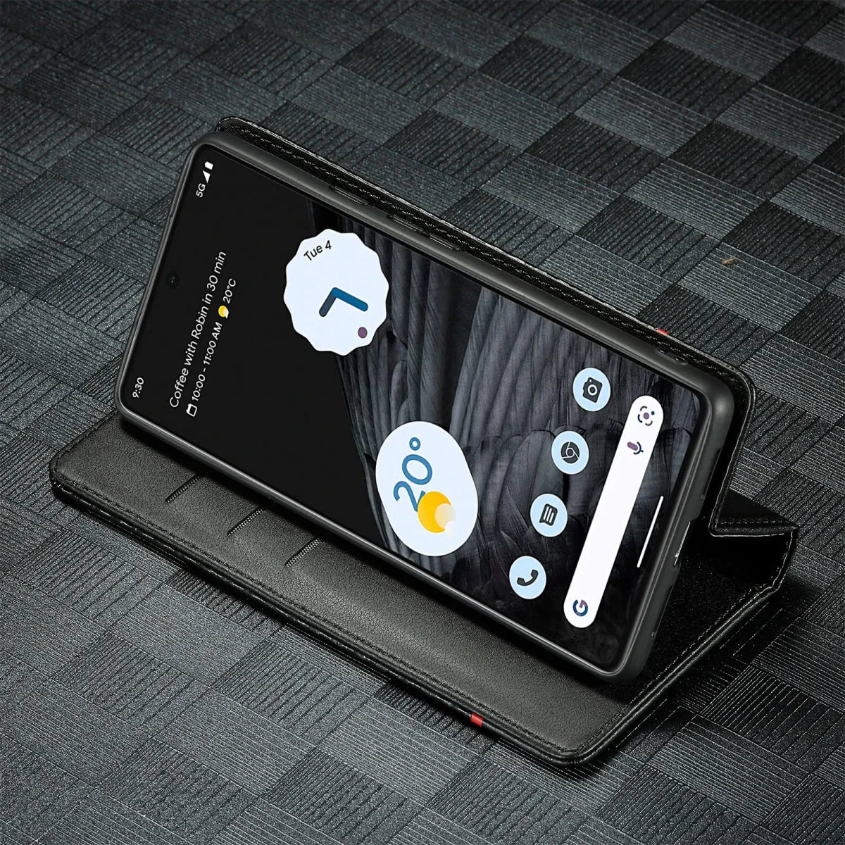 Google Pixel 8/ 8 Pro/ 7/ 7 Pro - Kohlefaser Flip Lederoptik Hülle mit Magnetischer Abdeckung und Kartenfach - Top Hüllen