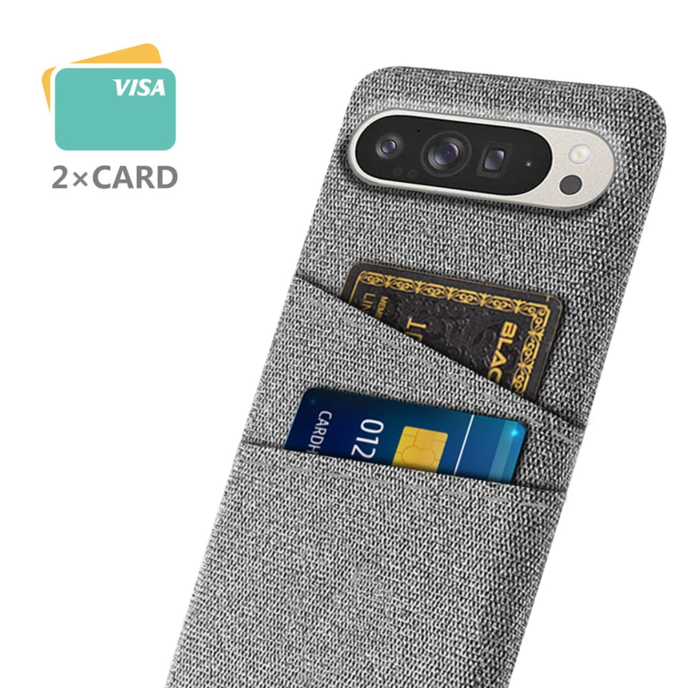 Google Pixel 9/ 9 Pro/ 9 Pro XL - Stoff Textur Schutz Hülle, Kartenfach - Top Hüllen