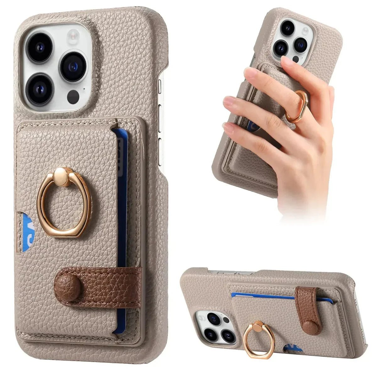 iPhone 13/ Mini/ Pro/ Pro Max - Lederoptik Schutz Hülle Kartenfach und Ring - Top Hüllen