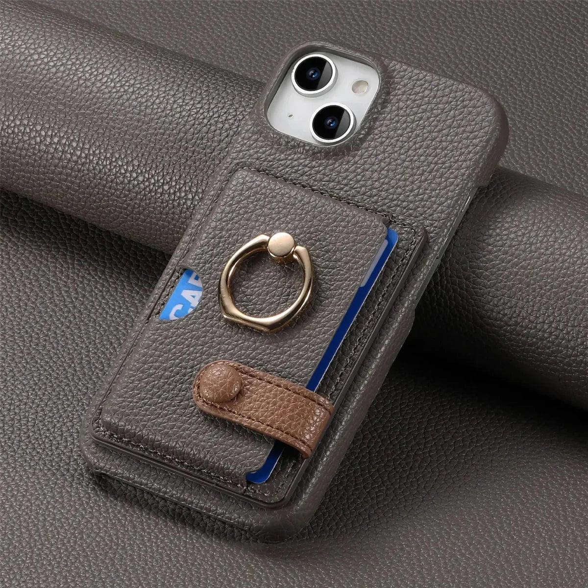 iPhone 13/ Mini/ Pro/ Pro Max - Lederoptik Schutz Hülle Kartenfach und Ring - Top Hüllen