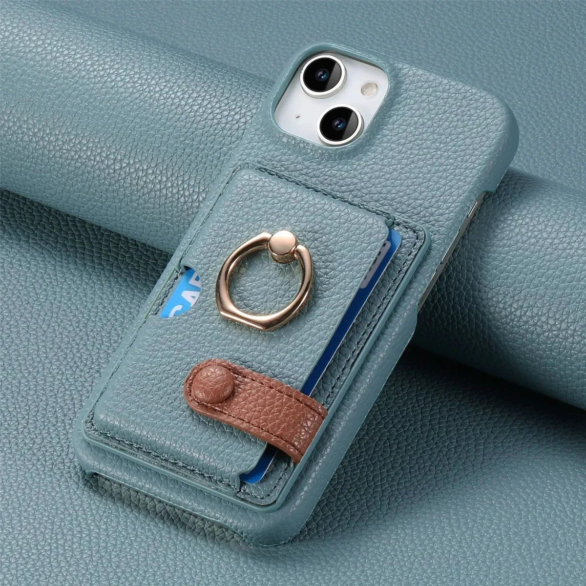 iPhone 13/ Mini/ Pro/ Pro Max - Lederoptik Schutz Hülle Kartenfach und Ring - Top Hüllen