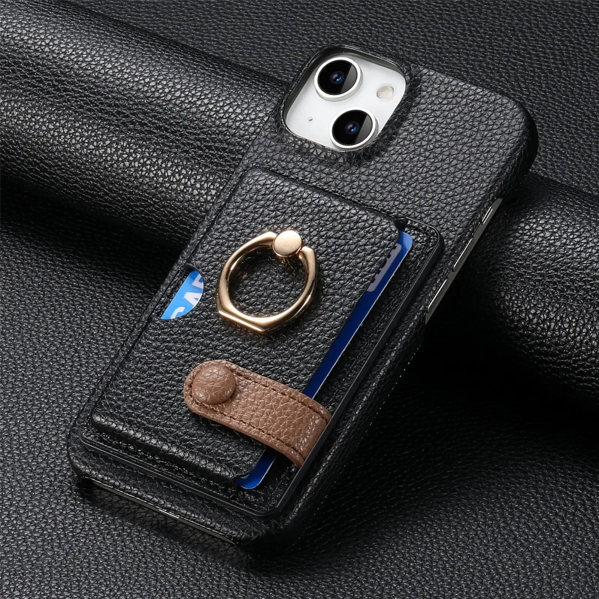 iPhone 13/ Mini/ Pro/ Pro Max - Lederoptik Schutz Hülle Kartenfach und Ring - Top Hüllen