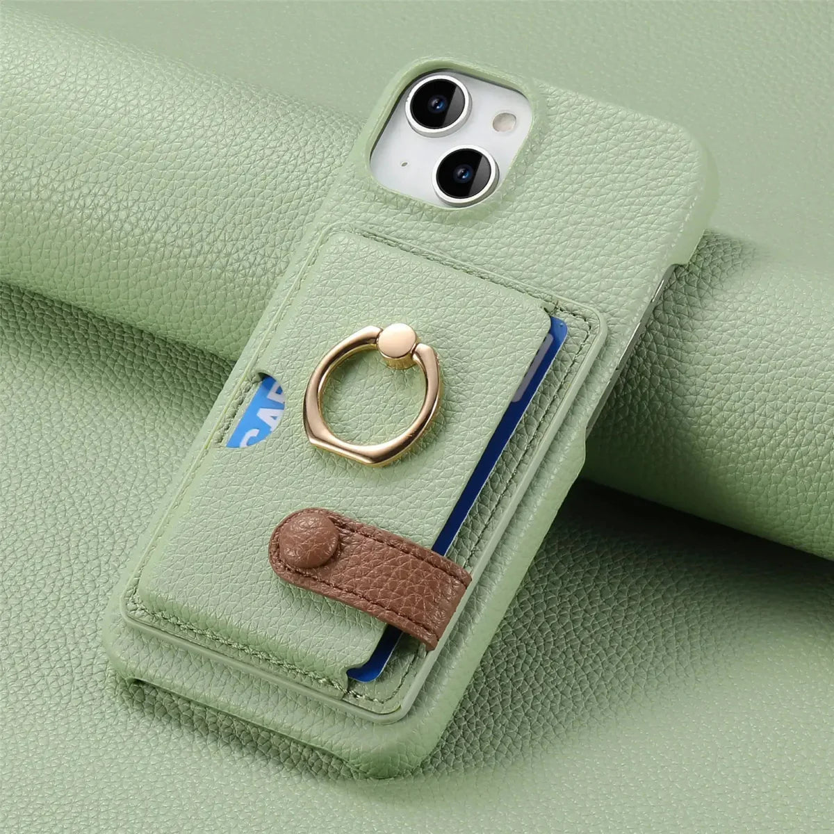 iPhone 13/ Mini/ Pro/ Pro Max - Lederoptik Schutz Hülle Kartenfach und Ring - Top Hüllen