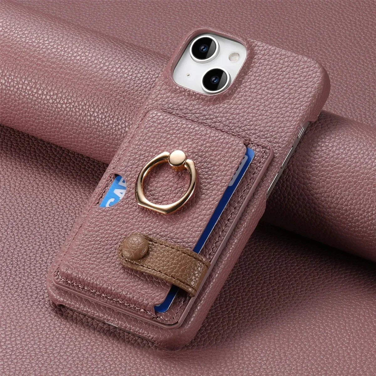 iPhone 13/ Mini/ Pro/ Pro Max - Lederoptik Schutz Hülle Kartenfach und Ring - Top Hüllen