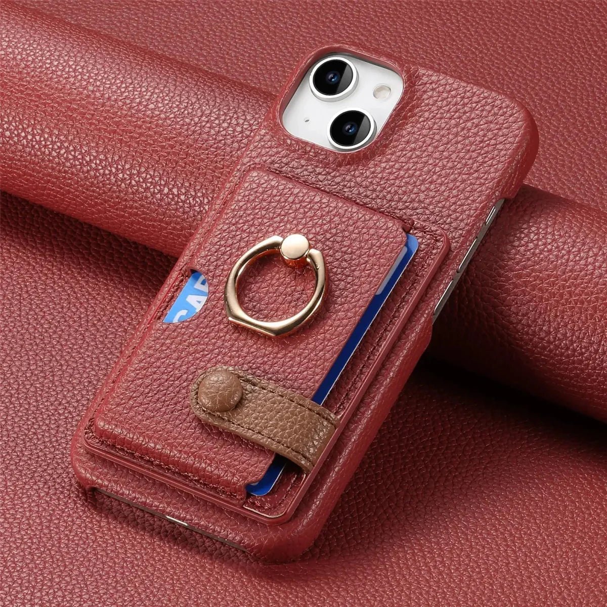 iPhone 13/ Mini/ Pro/ Pro Max - Lederoptik Schutz Hülle Kartenfach und Ring - Top Hüllen