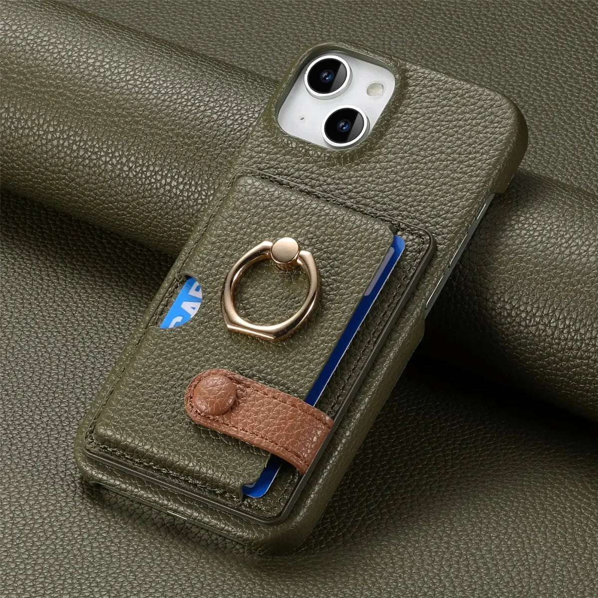 iPhone 13/ Mini/ Pro/ Pro Max - Lederoptik Schutz Hülle Kartenfach und Ring - Top Hüllen