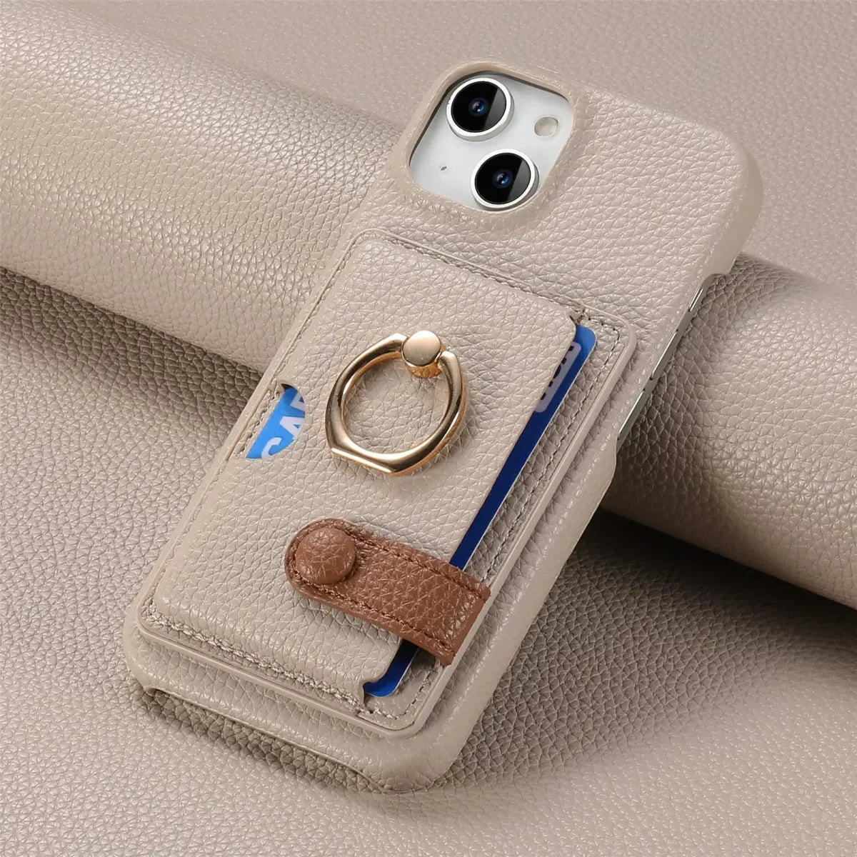 iPhone 13/ Mini/ Pro/ Pro Max - Lederoptik Schutz Hülle Kartenfach und Ring - Top Hüllen