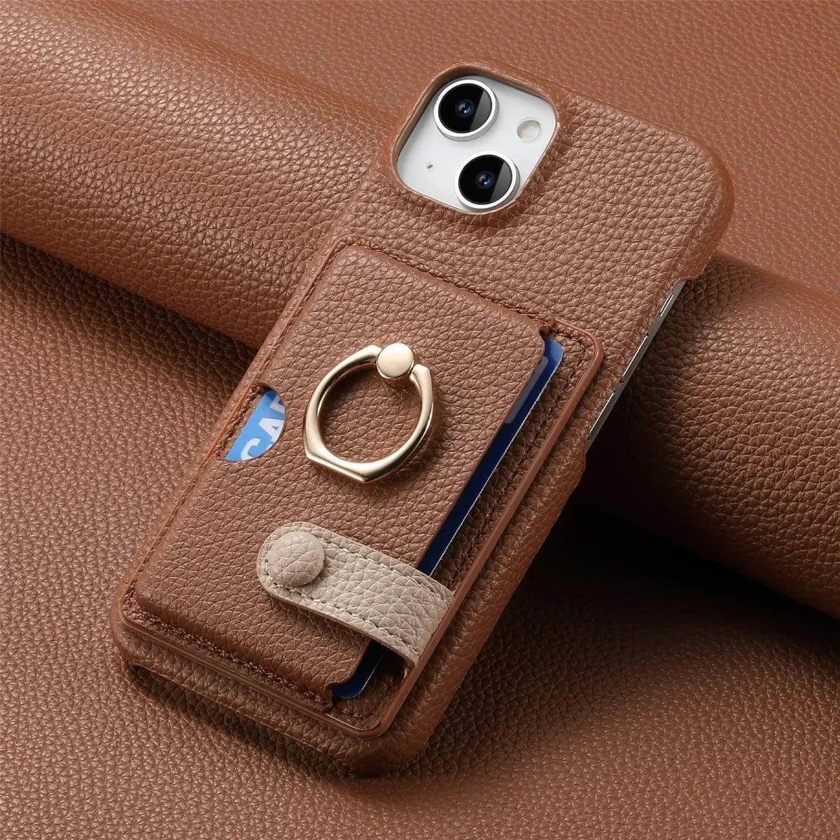 iPhone 13/ Mini/ Pro/ Pro Max - Lederoptik Schutz Hülle Kartenfach und Ring - Top Hüllen