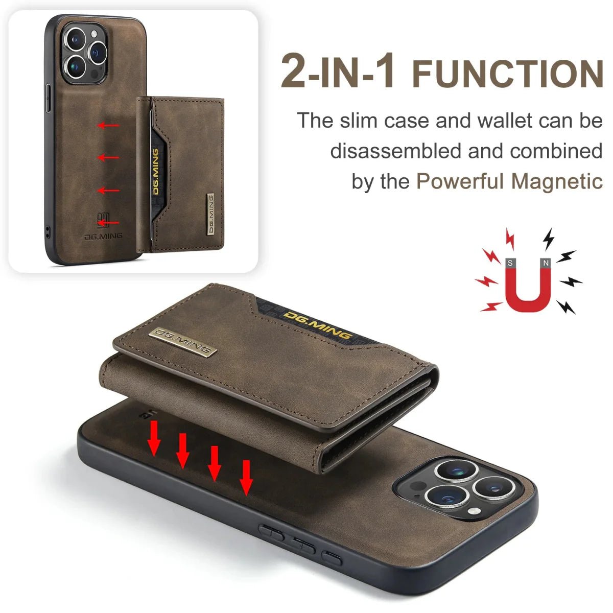 iPhone 14/ Pro/ Plus/ Pro Max - 2 in 1 Magnetische Lederoptik Hülle mit Abnehmbarem Portemonnaie mit Kartenfach - Top Hüllen