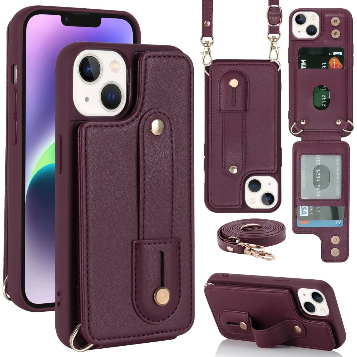 iPhone 14/ Pro/ Plus/ Pro Max - Cross Body Armband Hülle mit Halskette und Kartenfach - Top Hüllen