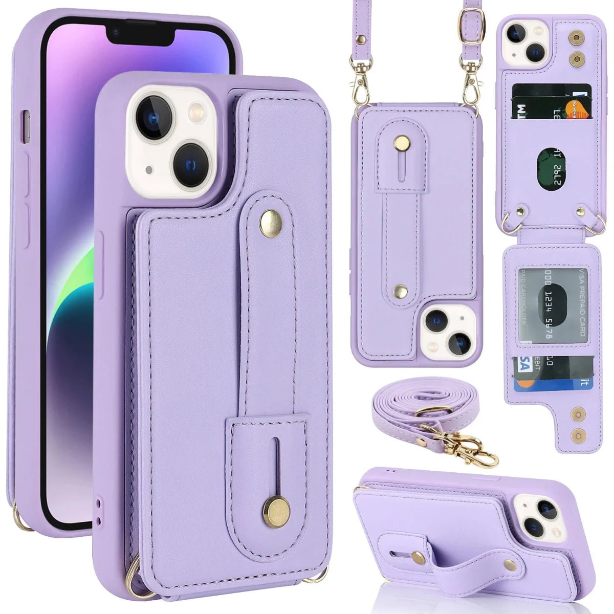 iPhone 14/ Pro/ Plus/ Pro Max - Cross Body Armband Hülle mit Halskette und Kartenfach - Top Hüllen