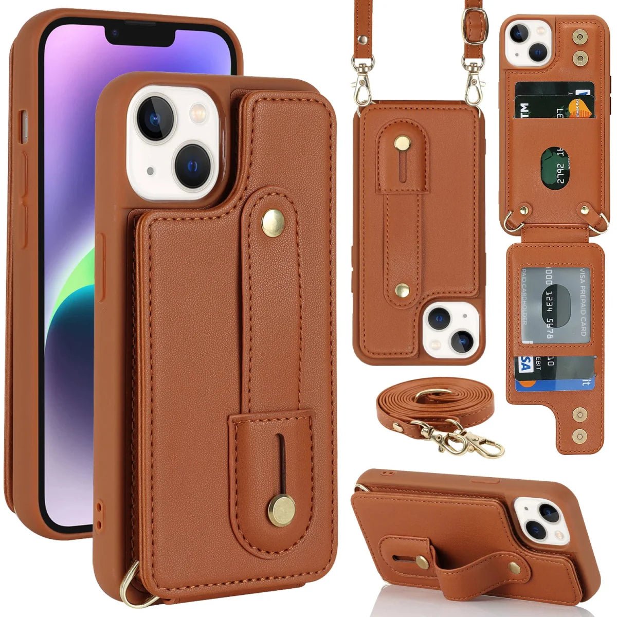 iPhone 14/ Pro/ Plus/ Pro Max - Cross Body Armband Hülle mit Halskette und Kartenfach - Top Hüllen