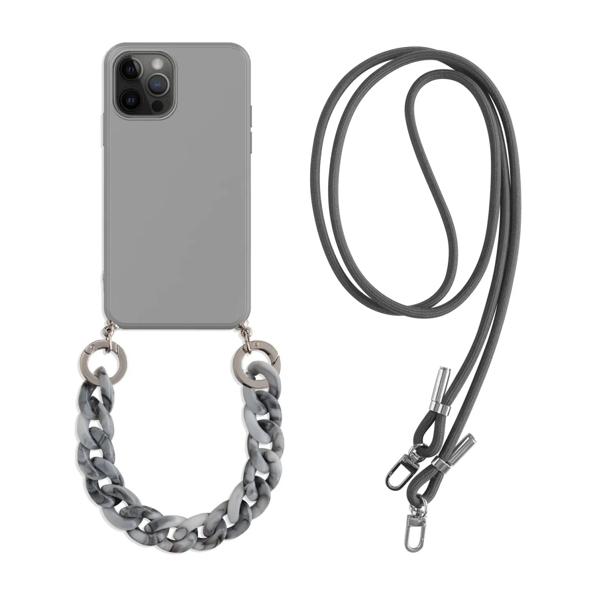 iPhone 14/ Pro/ Plus/ Pro Max - Cross Body Hülle mit Halskette und Marmor Kette - Silikon Case - Top Hüllen