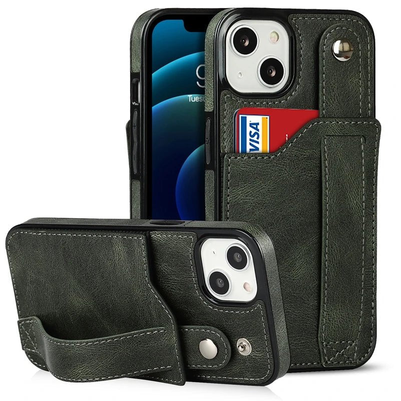 iPhone 14/ Pro/ Plus/ Pro Max - Elegante Schutz Hülle mit Armband und Kartenfach - Top Hüllen