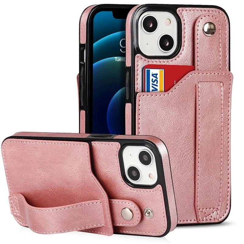 iPhone 14/ Pro/ Plus/ Pro Max - Elegante Schutz Hülle mit Armband und Kartenfach - Top Hüllen
