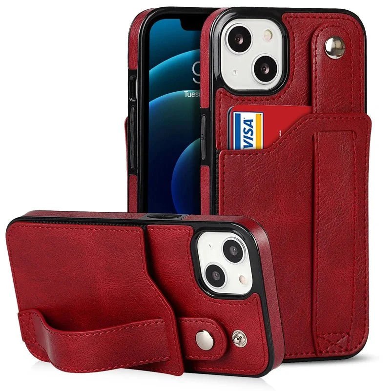 iPhone 14/ Pro/ Plus/ Pro Max - Elegante Schutz Hülle mit Armband und Kartenfach - Top Hüllen